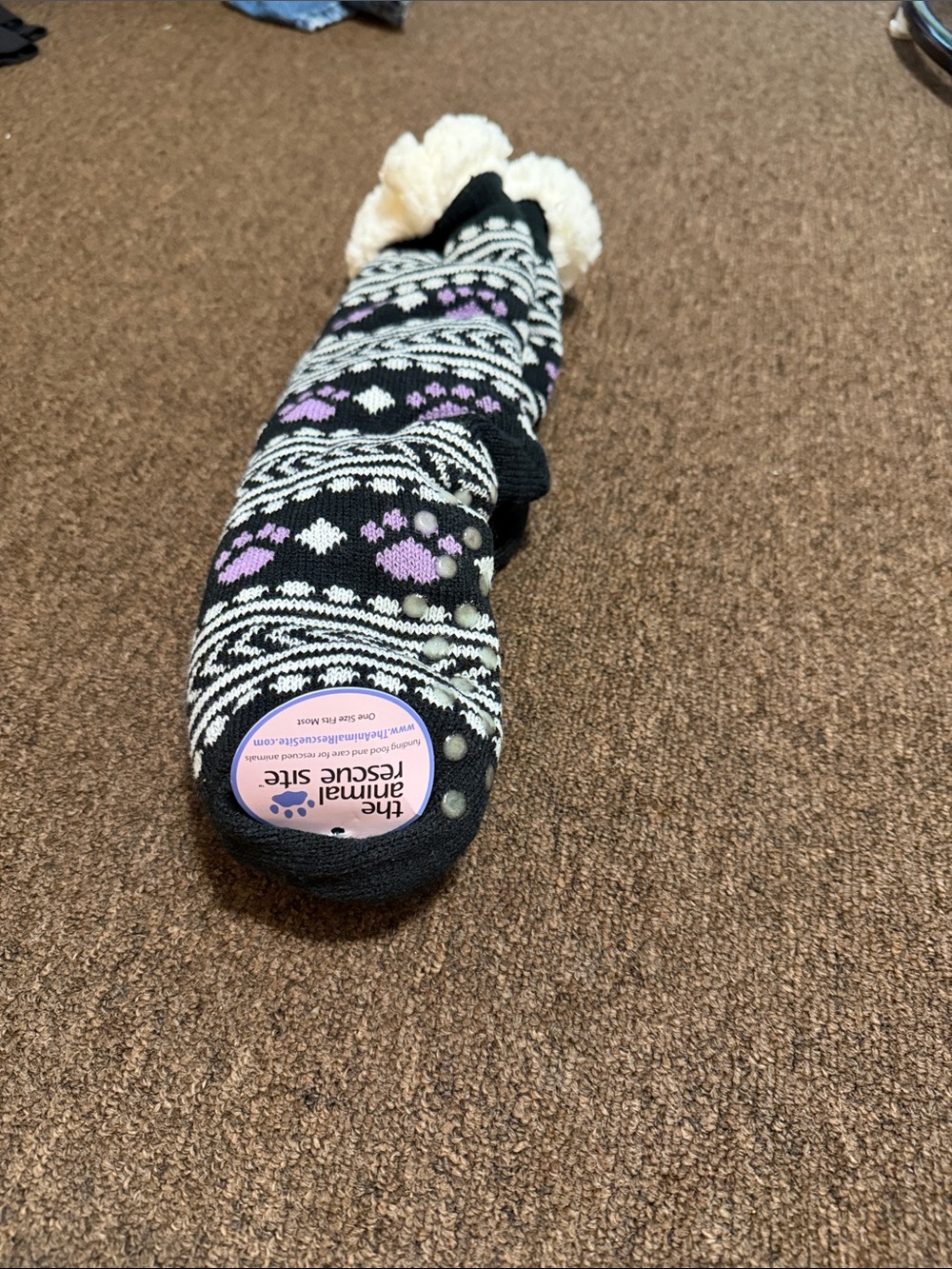 The Animal Rescue Site Women’s Black & Purple Sherpa-Lined Grip Slipper Socks